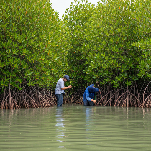 Volunteers planting mangroves